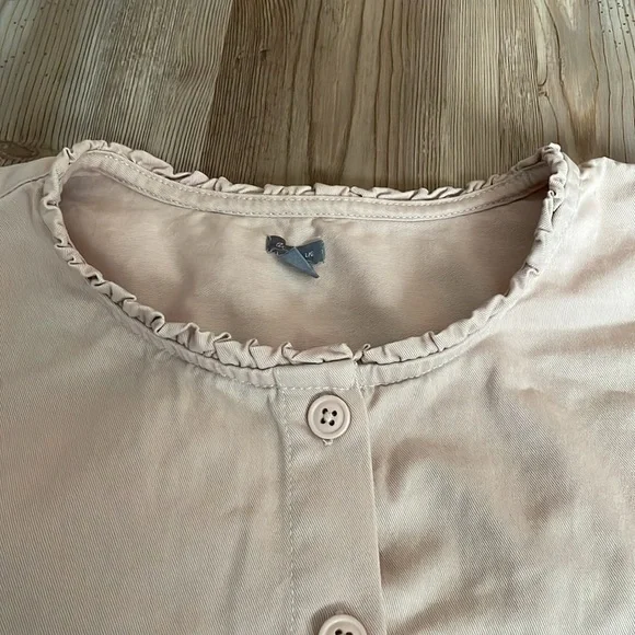 Aerie Tan Softest Utility Jumpsuit One Piece Ruffle Edge Button up Size L - Picture 3 of 10